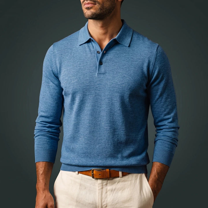 Lambert Men's Merino Long Sleeve Polo - Blue