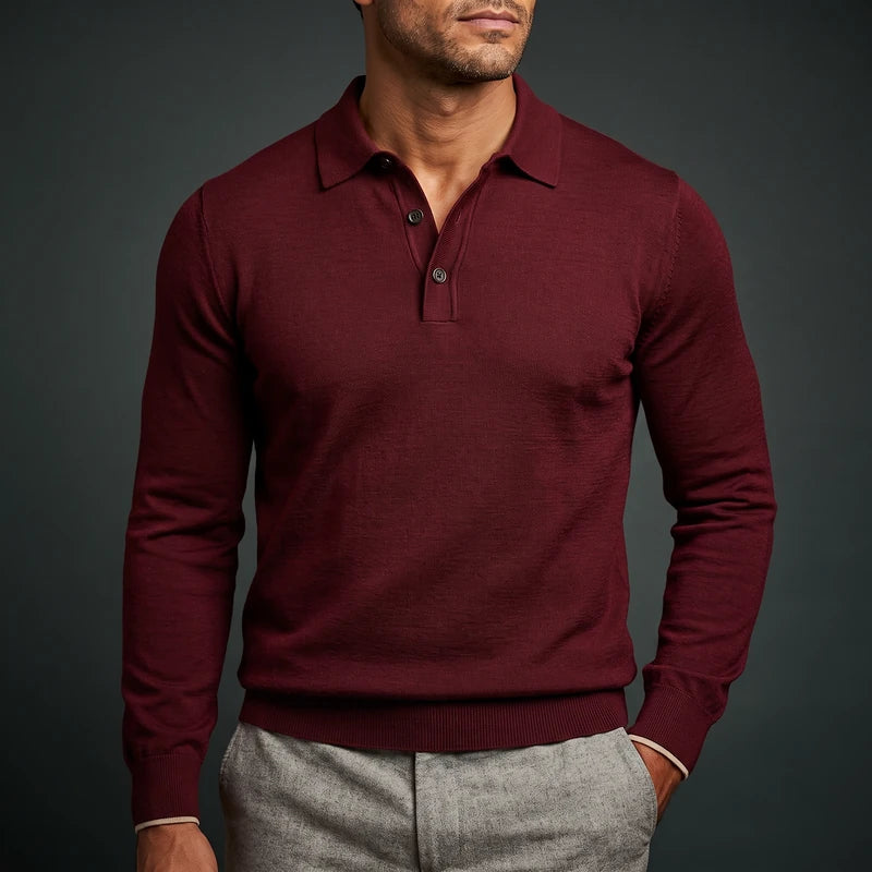 Lambert Men's Merino Long Sleeve Polo - Wine