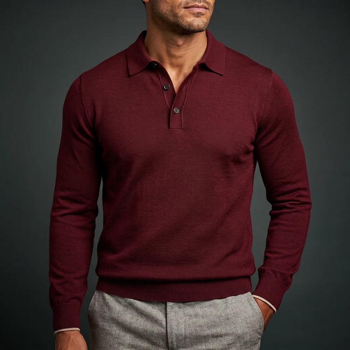 Lambert Men's Merino Long Sleeve Polo - Wine