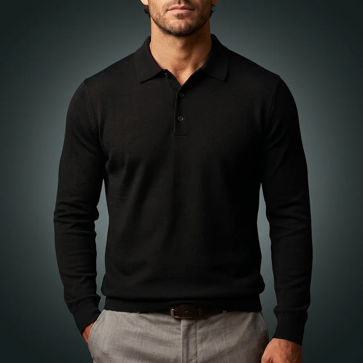 Lambert Men's Merino Long Sleeve Polo - Black