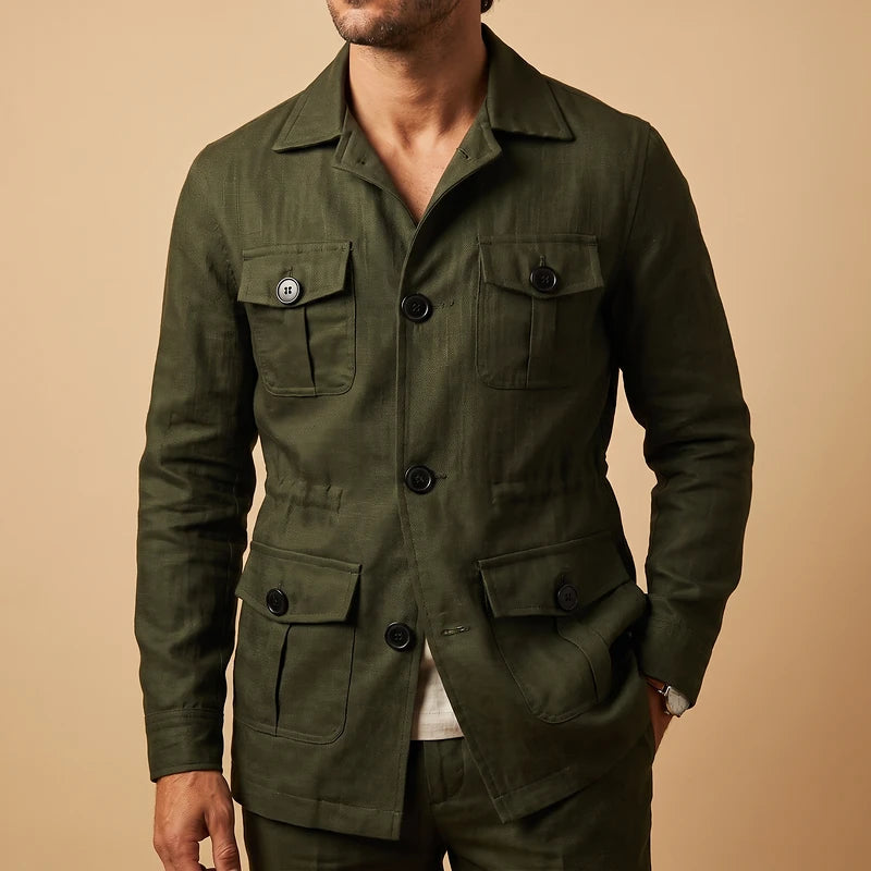 Fairfax Men's Linen Safari Jacket - Olive