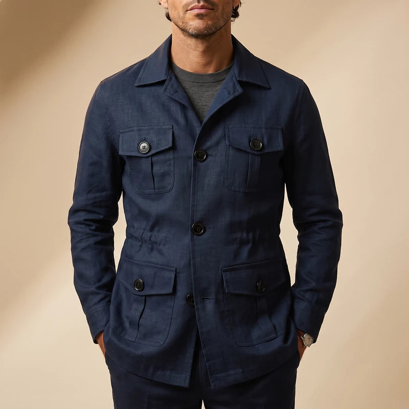 Fairfax Men's Linen Safari Jacket - Navy