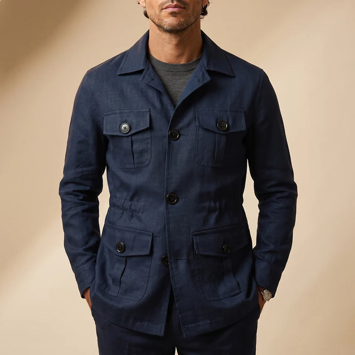 Fairfax Men's Linen Safari Jacket - Navy