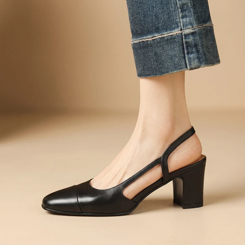 Honora Women's Leather Slingback Block Heels - Black