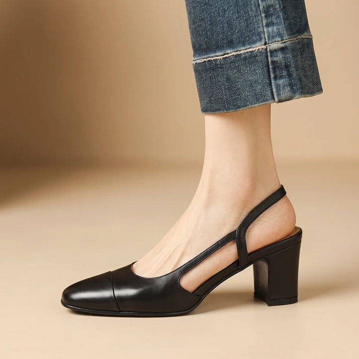 Honora Women's Leather Slingback Block Heels - Black