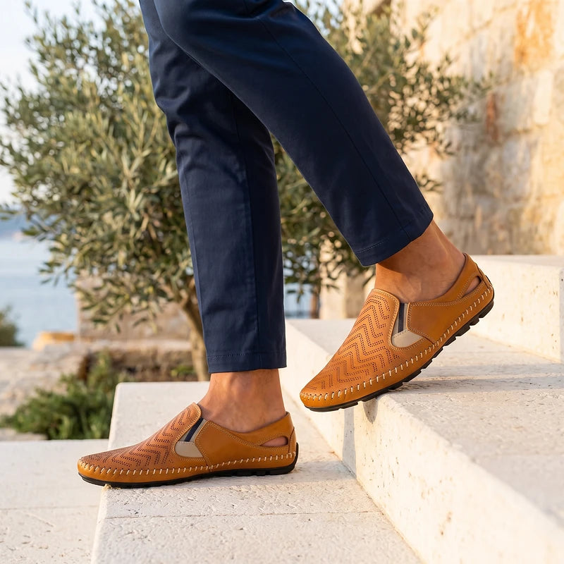 Vaughn Men's Italian Leather Sandals - Cognac