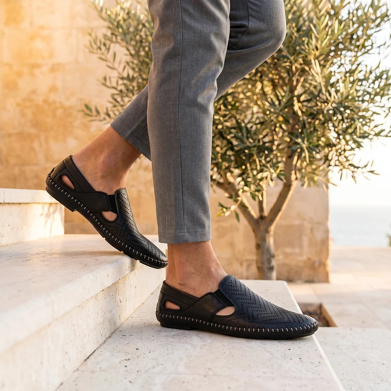 Vaughn Men's Italian Leather Sandals - Black