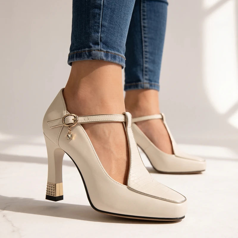 Lavinia Women's Studded Vegan Leather Heels - Cream
