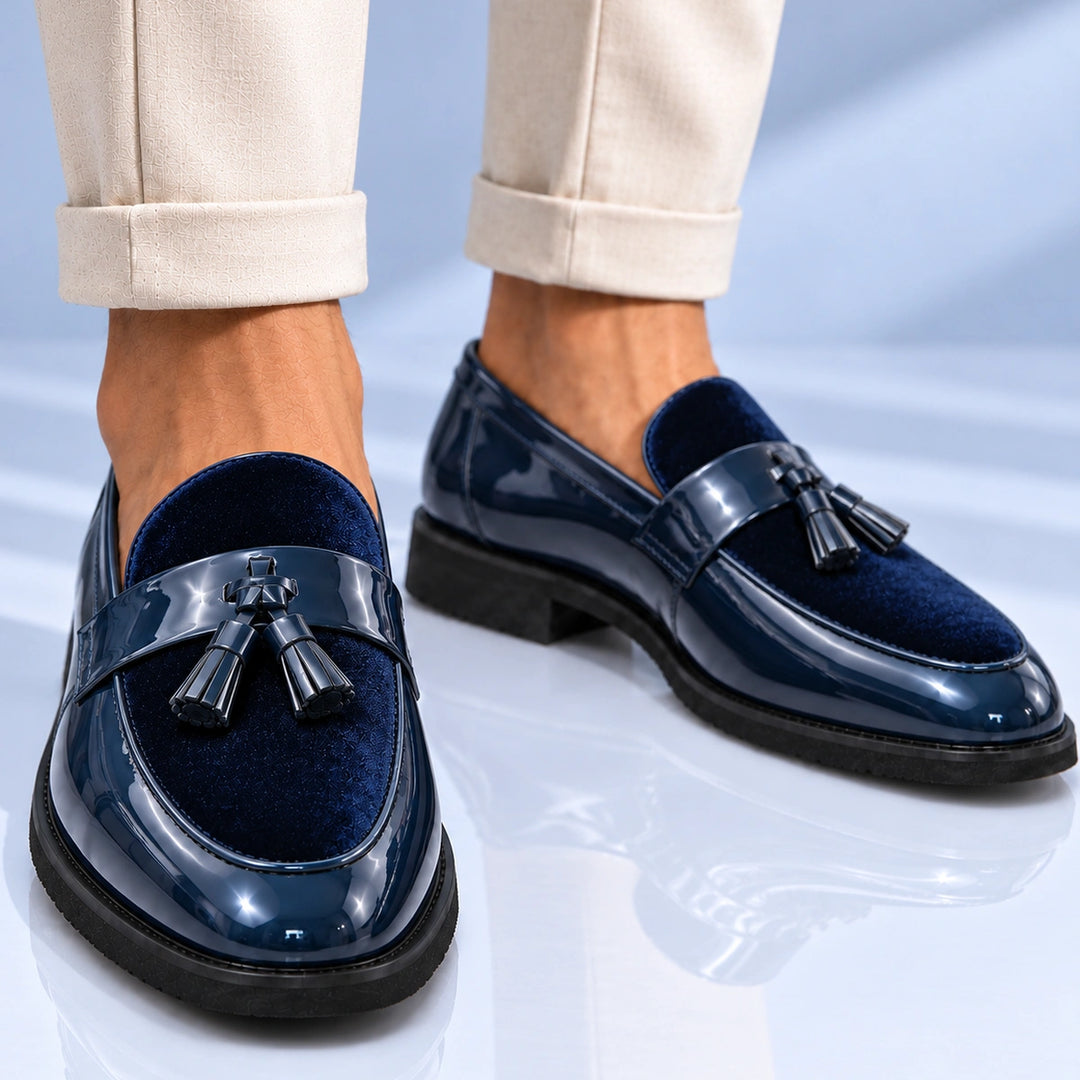 Thurlow Velvet Tassel Loafers - Blue