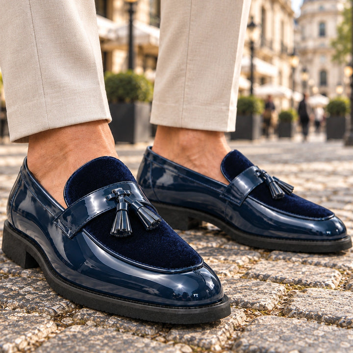 Thurlow Velvet Tassel Loafers - Blue