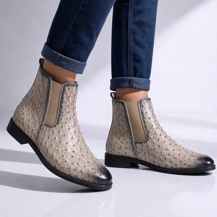Sinclair Ostrich Embossed Chelsea Boots