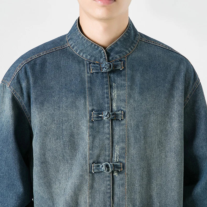 Mandarin Denim Jacket - Redwood Main