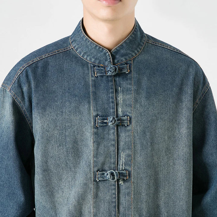 Mandarin Denim Jacket - Redwood Main