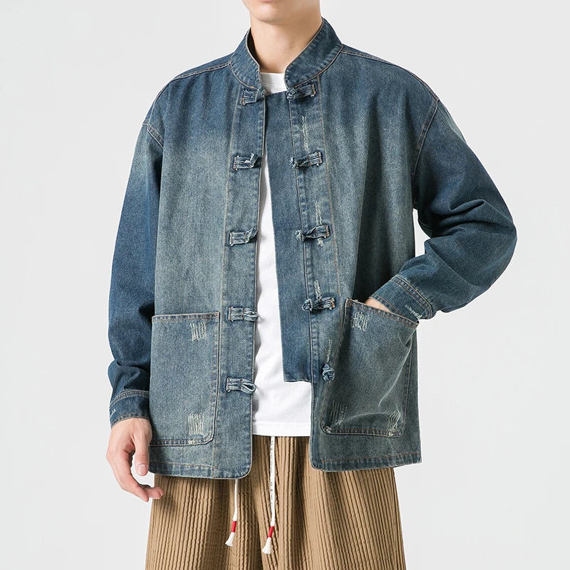 Mandarin Denim Jacket - Redwood Main