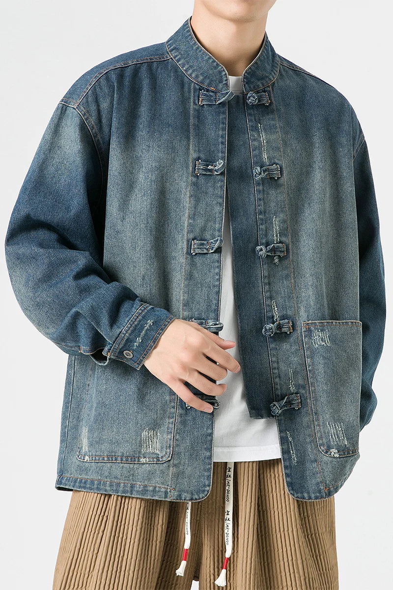 Mandarin Denim Jacket - Redwood Main