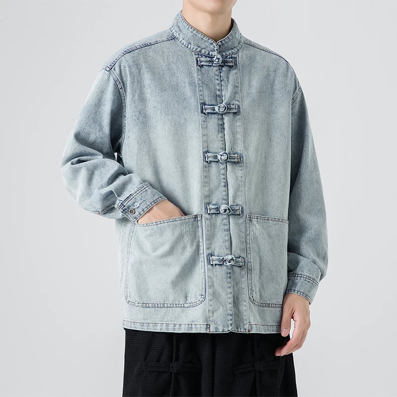 Mandarin Denim Jacket - Redwood Main