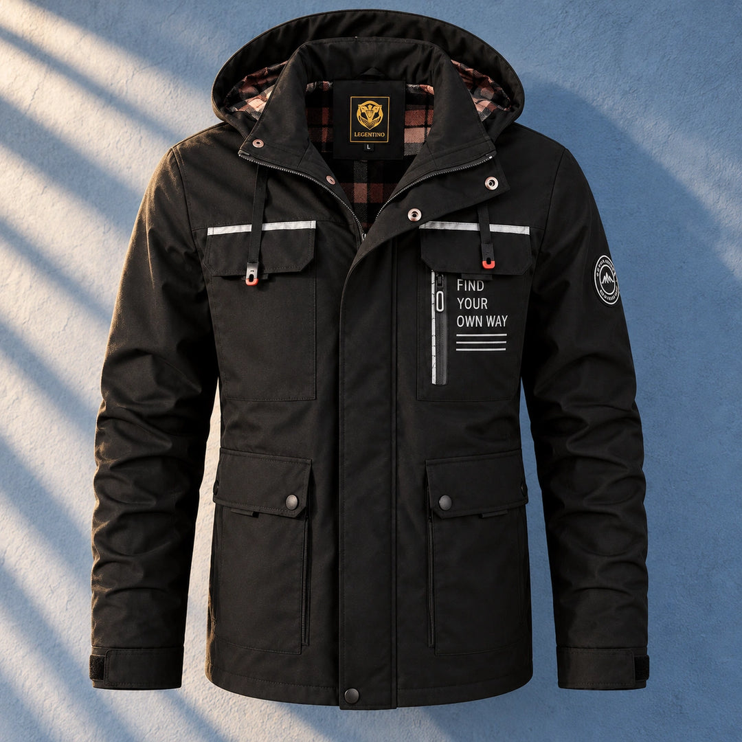Aaron Plaid Lined Hooded Utility Jacket - Black