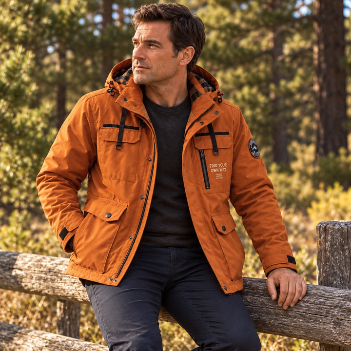 Aaron Plaid Lined Hooded Utility Jacket - Orange