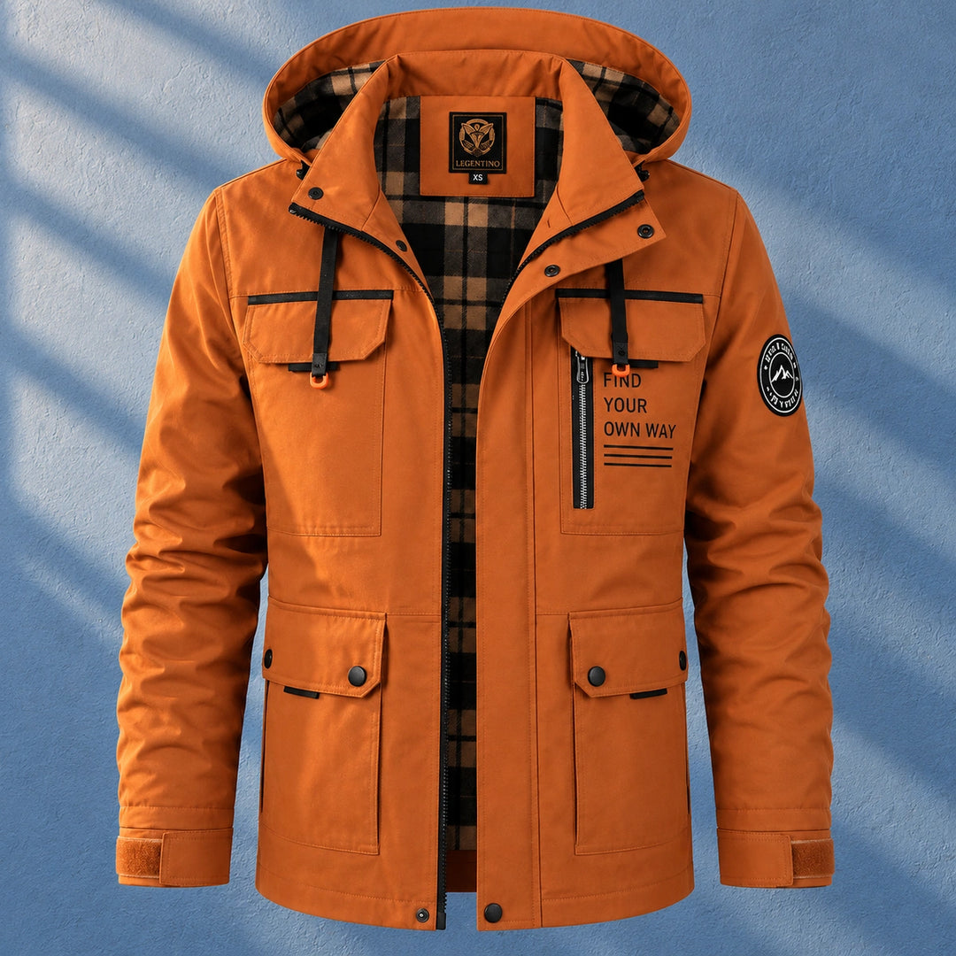 Aaron Plaid Lined Hooded Utility Jacket - Orange