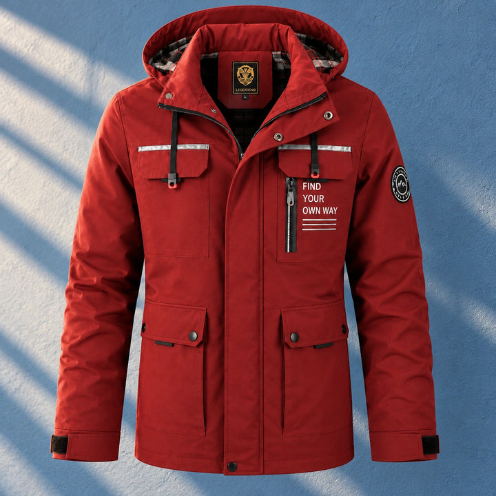 Aaron Plaid Lined Hooded Utility Jacket - Red
