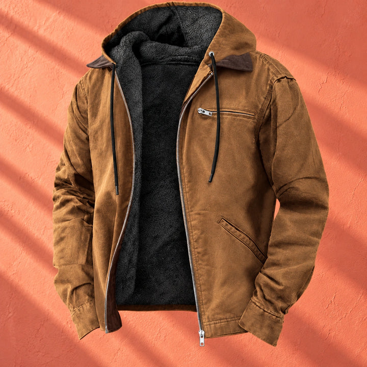 Abel Fleece Lined Canvas Hooded Jacket - Brown