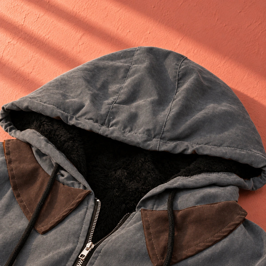Abel Fleece Lined Canvas Hooded Jacket - Gray