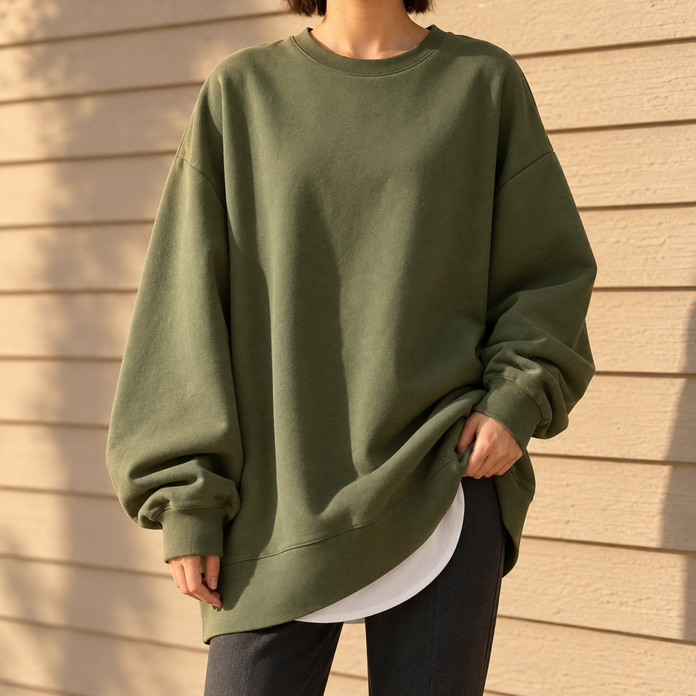 Abigail Oversized Tunic Length Sweatshirt - Army Green