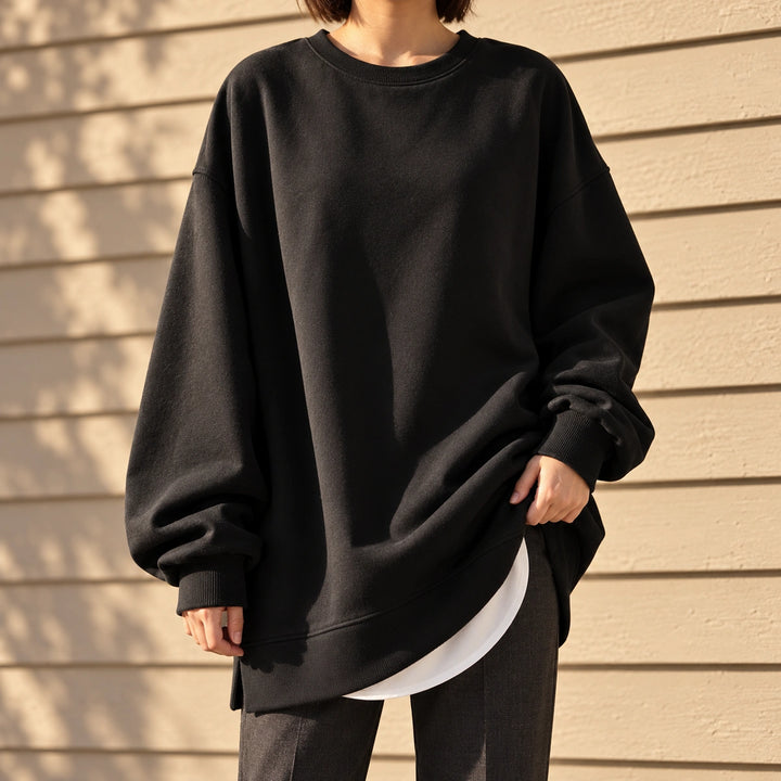 Abigail Oversized Tunic Length Sweatshirt - Black