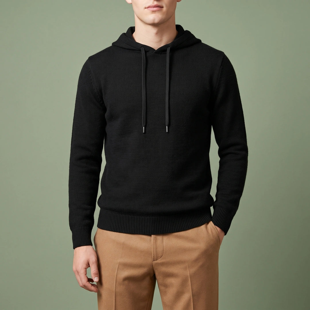 Adalbert Merino Wool Knit Pullover Hoodie - Black