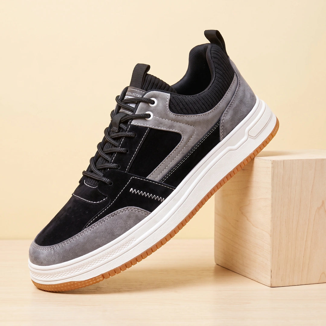 Adam Color Block Leather Knit Collar Sneakers - Black