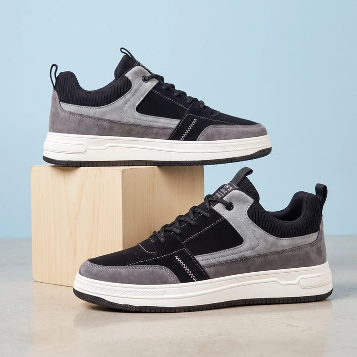 Adam Color Block Leather Knit Collar Sneakers - Black