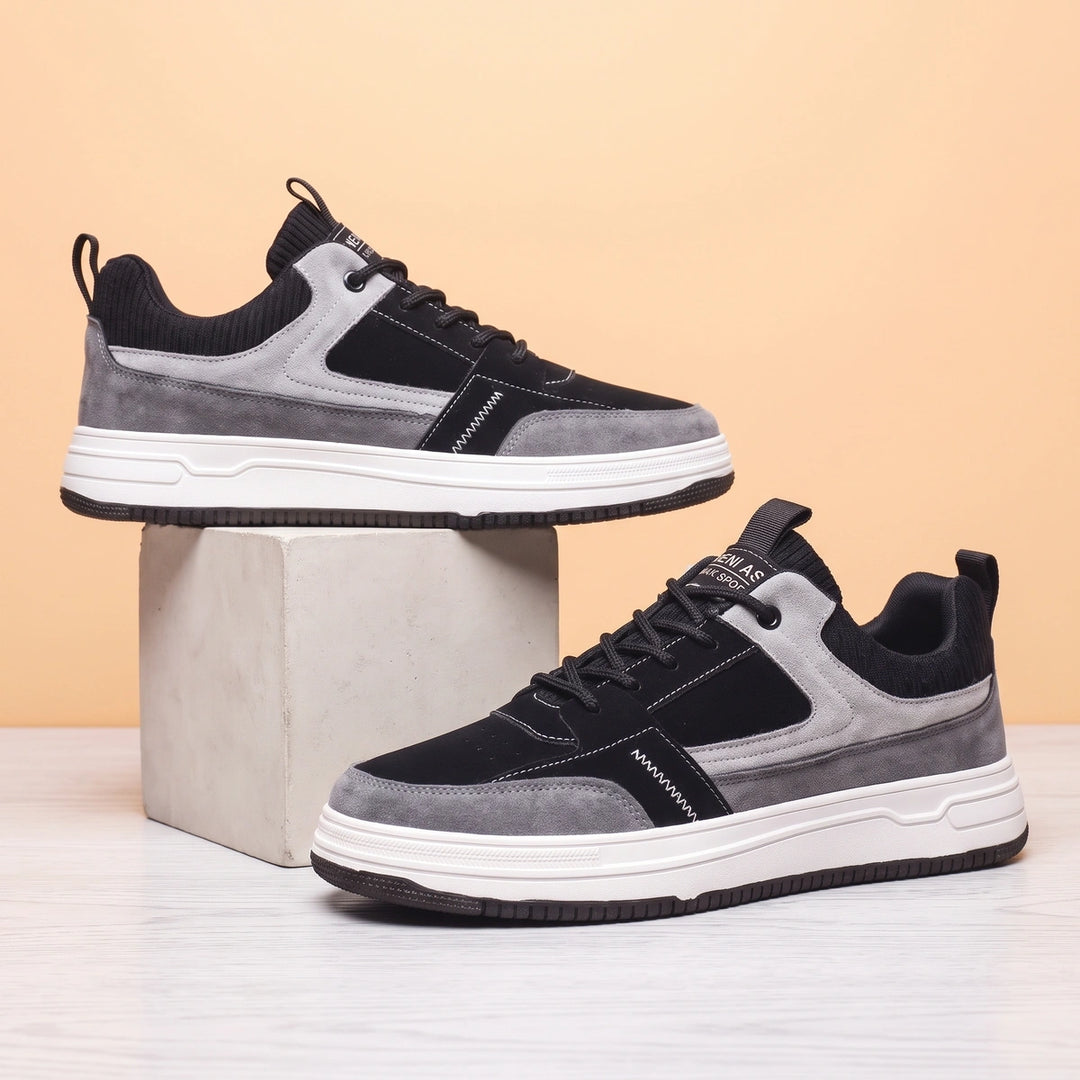 Adam Color Block Leather Knit Collar Sneakers - Black