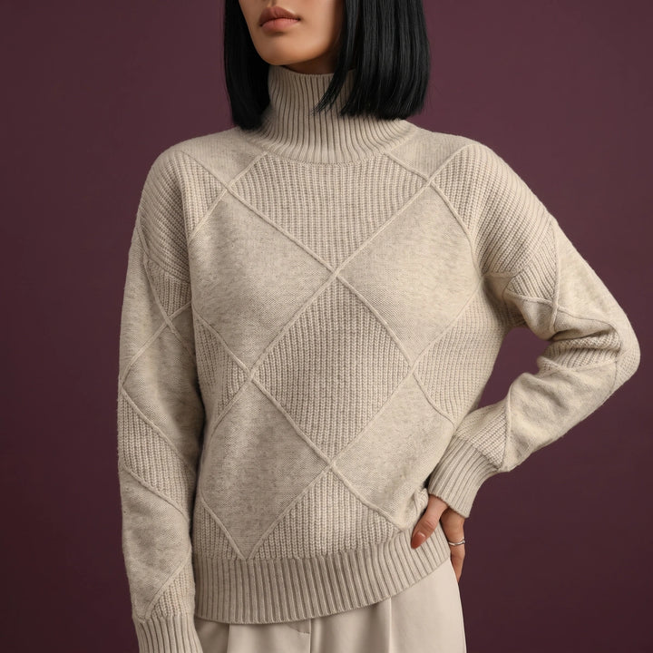 Adelaide Diamond Knit Turtleneck Sweater - Gray