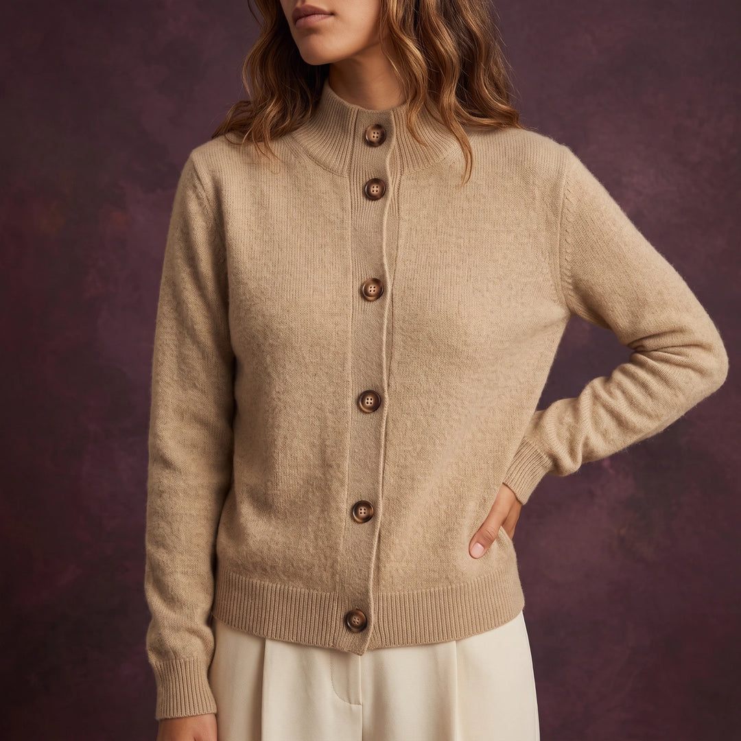 Agatha Wool Blend Button Cardigan - Camel