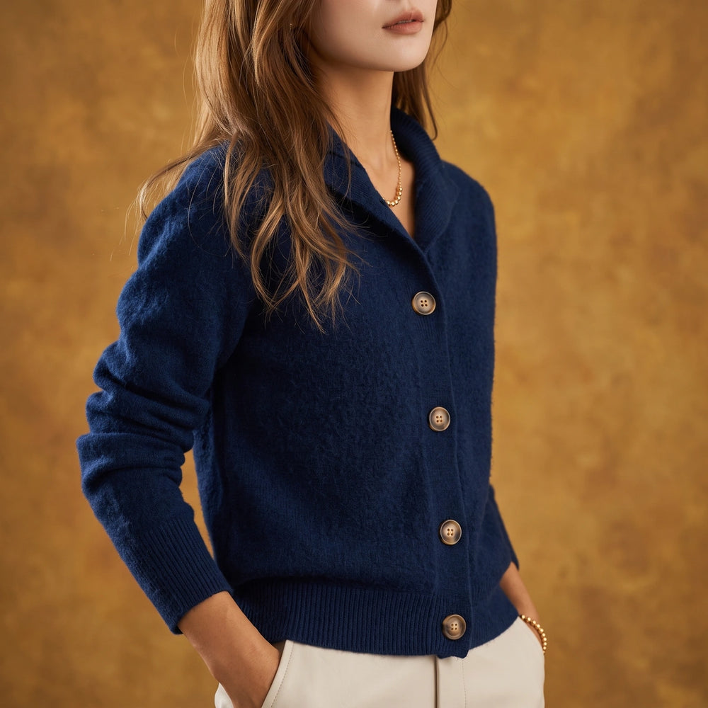 Agatha Wool Blend Button Cardigan - Navy