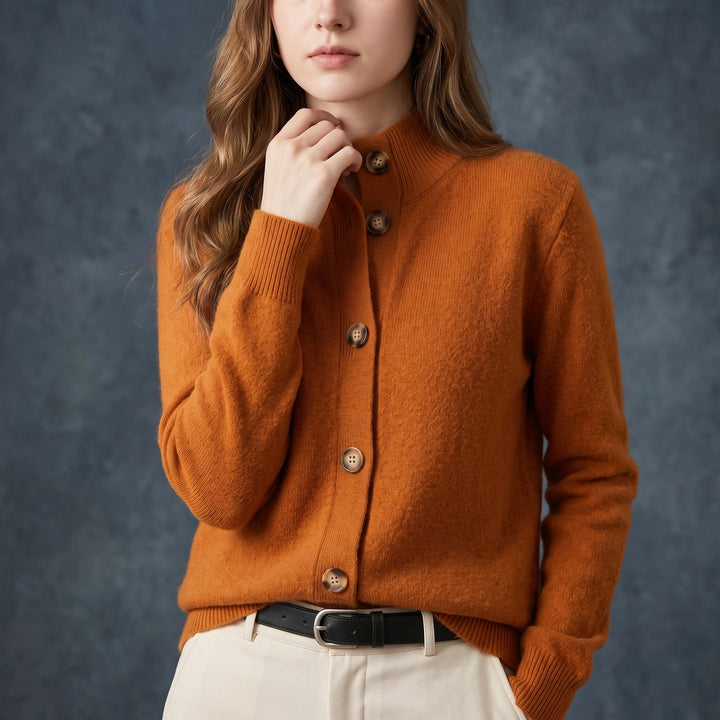 Agatha Wool Blend Button Cardigan - Orange