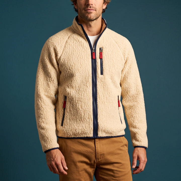 Alden Sherpa Fleece Zip Jacket - Khaki