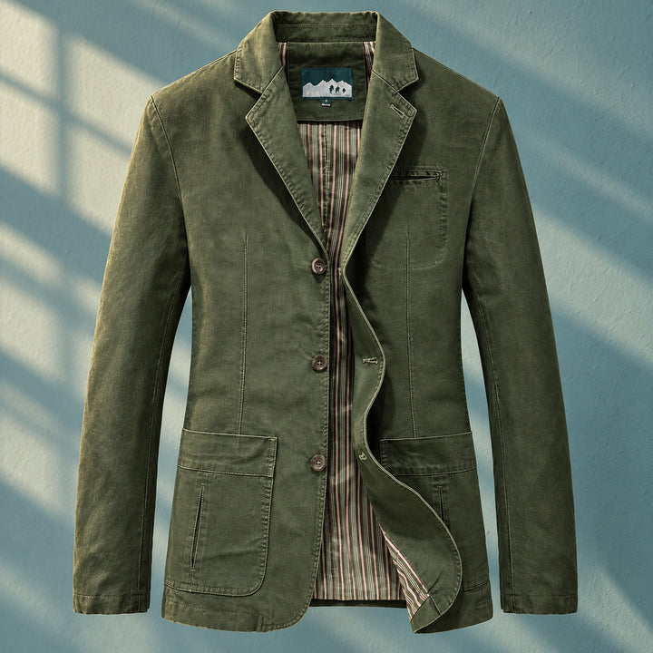 Allan Washed Cotton Striped Lining Blazer - Army Green