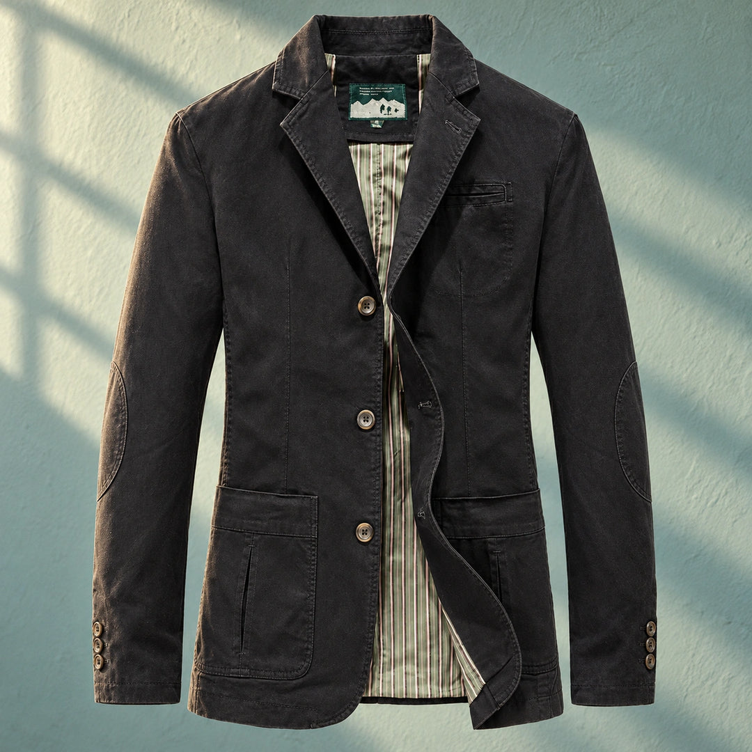 Allan Washed Cotton Striped Lining Blazer - Black