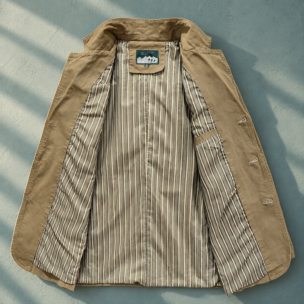 Allan Washed Cotton Striped Lining Blazer - Khaki