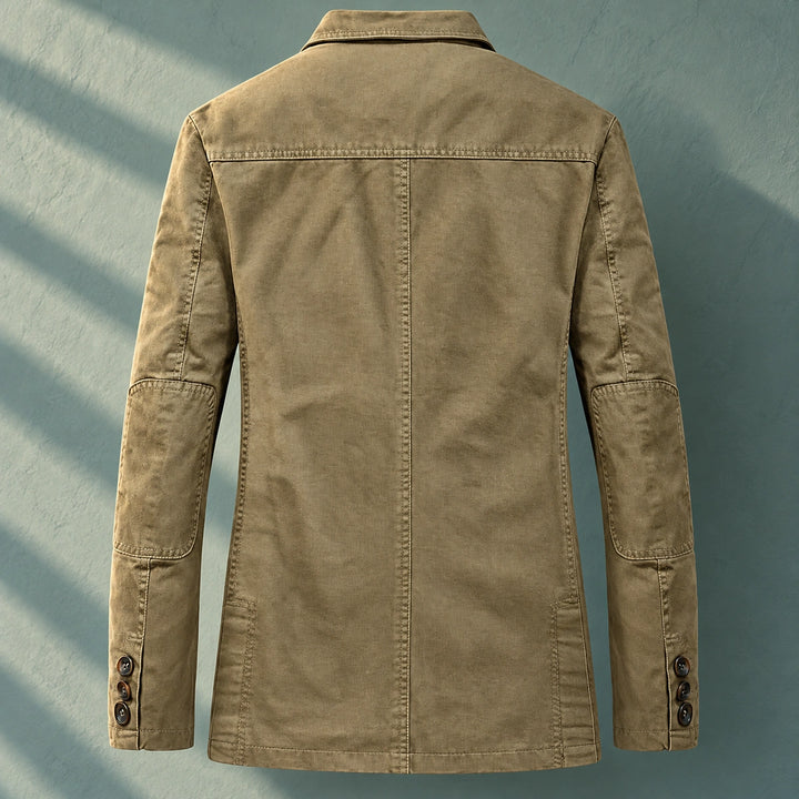 Allan Washed Cotton Striped Lining Blazer - Khaki