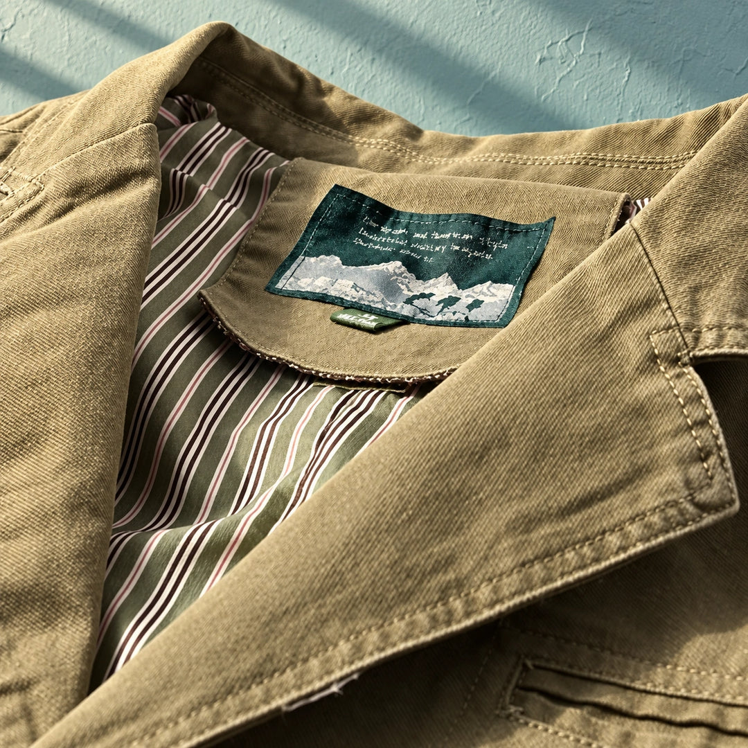 Allan Washed Cotton Striped Lining Blazer - Khaki
