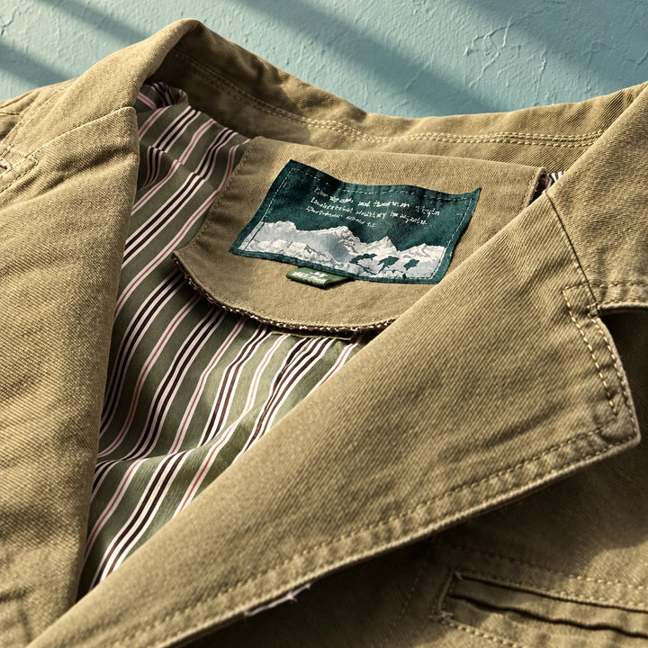 Allan Washed Cotton Striped Lining Blazer - Khaki