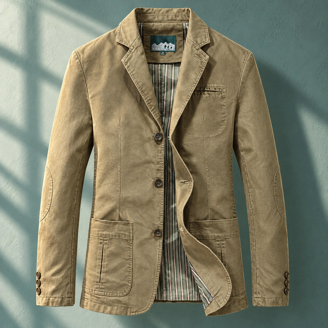 Allan Washed Cotton Striped Lining Blazer - Khaki
