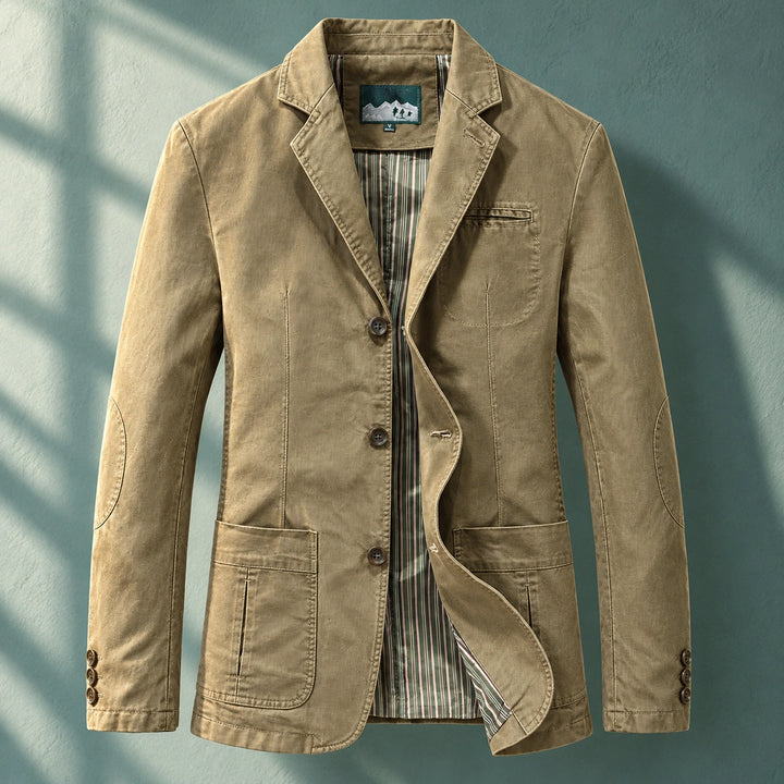Allan Washed Cotton Striped Lining Blazer - Khaki