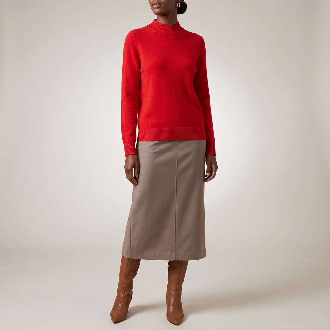 Alma Cashmere Mock Neck Sweater - Red