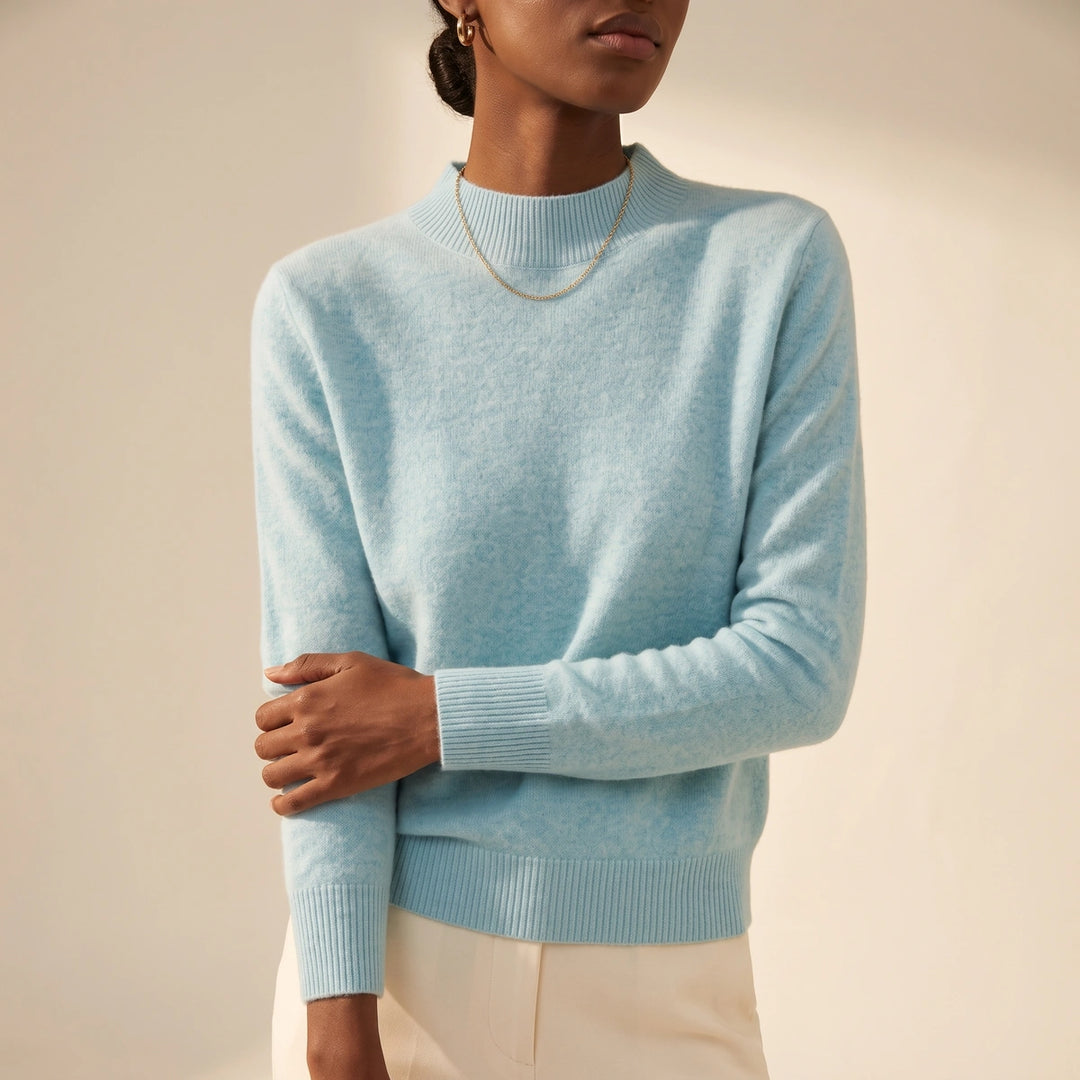 Alma Cashmere Mock Neck Sweater - Sky