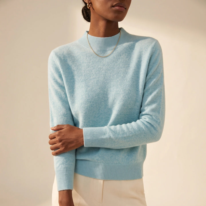 Alma Cashmere Mock Neck Sweater - Sky
