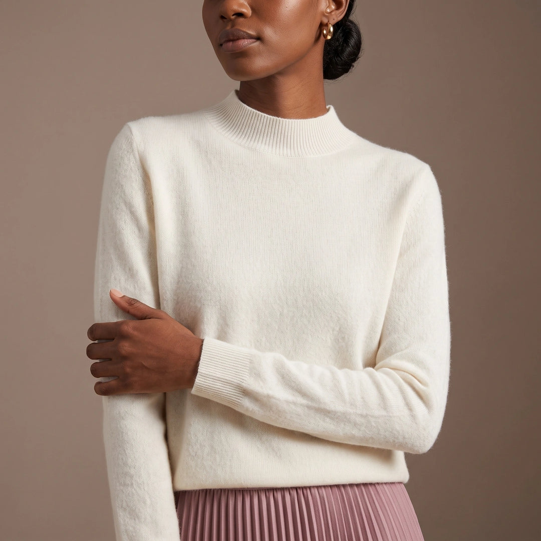 Alma Cashmere Mock Neck Sweater - White
