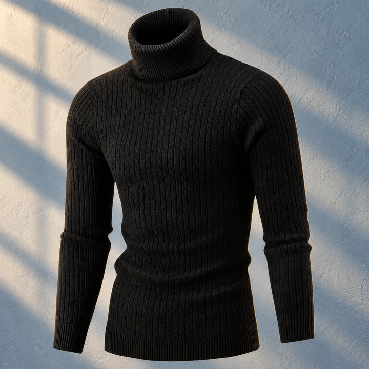 Alvin Slim Fit Cable Knit Turtleneck - Black